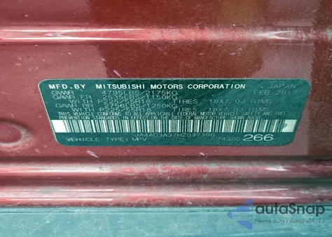 2017 Mitsubishi Outlander Se from USA, damaged, VIN JA4AD3A37HZ037390